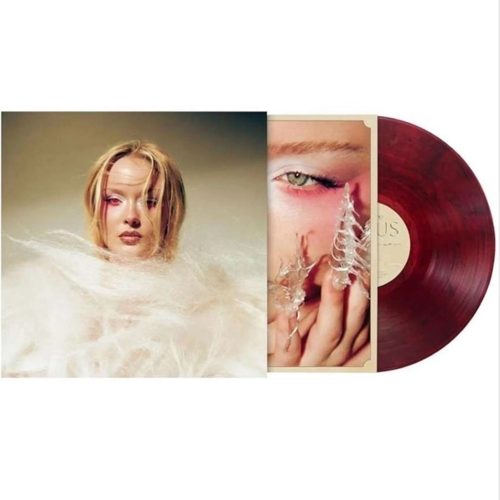 Vinyl LP with Marbled Deep Red Record and Pastel Cover Art